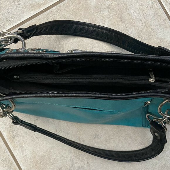 Women's Western Purse, Conceal And Carry Teal Black Bling, Country Glam Handbag - Picture 6 of 8